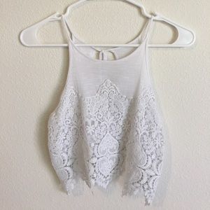 LA Hearts cropped white lace tank